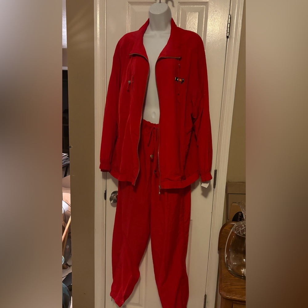Catalina Plus Size Red Track Suit Windbreaker Jacket/Pant Set Size  2X